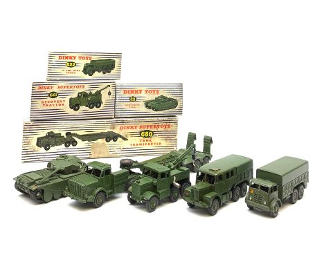 Dinky - Supertoys Thorneycroft Mighty Antar Tank Transporter No.660; Centurion Tank No.651; Recovery Tractor No.661; 10-ton A