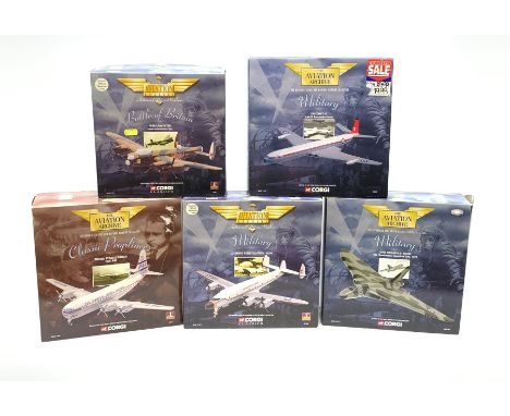 Five Corgi Aviation Archive 1/144th scale aircraft - 47301 Battle of Britain Avro Lancaster, limited edition AA31201 Military