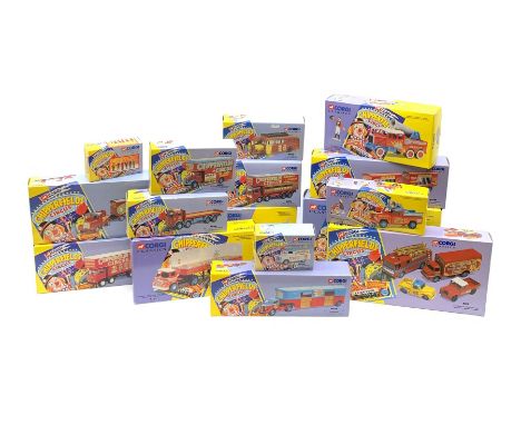 Fifteen Corgi limited edition Chipperfields Circus - 07202 Land Rover Public Address &amp; Clowns; 11201 ERF KV Artic with ca