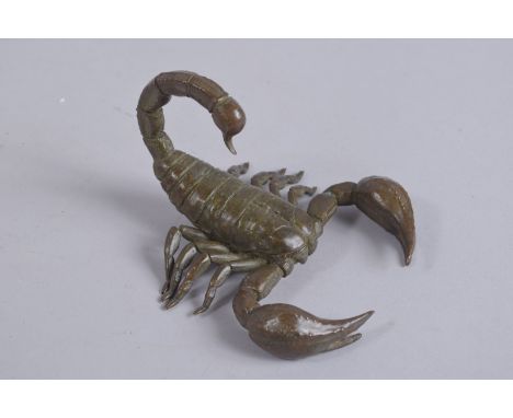 A PART-ARTICULATED BRONZE OKIMONO OF A SCORPION, 12cm long.