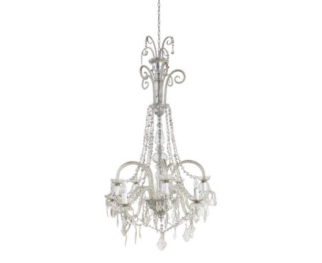 REGENCY-STYLE GLASS TWELVE LIGHT CHANDELIER the central baluster column surmounted by a double corona with scrolled twist gla