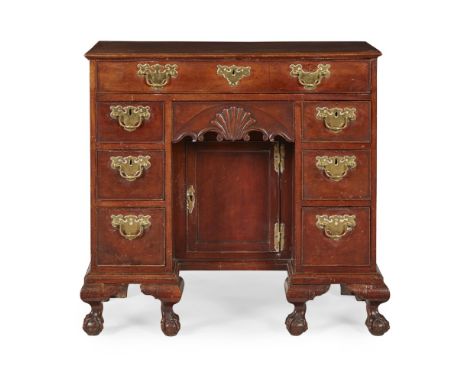 AMERICAN CHIPPENDALE PERIOD MAHOGANY AND WHITE POPLAR KNEEHOLE DESK, PROBABLY NEW YORK MID-18TH CENTURY the rectangular top w