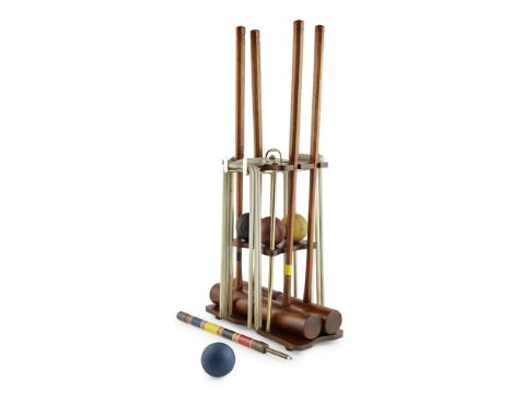 MATCHED CROQUET SET, JAQUES & F.H. AYRES LTD., LONDON 20TH CENTURY four mallets by F. H. Ayres, a painted winning post, six w