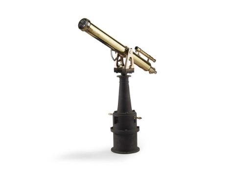 4-INCH REFRACTING BRASS TELESCOPE, BY GRUBB, DUBLIN CIRCA 1860 with altazimuth mount and finder telescope, marked on draw tub