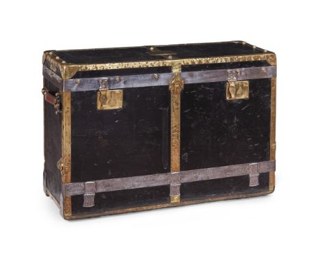 GERMAN LEATHER, BRASS AND STEEL 'MONOPOL' BOOT TRUNK, BY MORITZ MADLER, LEIPZIG EARLY 20TH CENTURY in black leather with bras