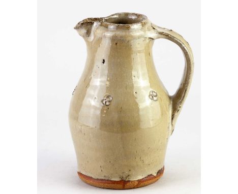 JIM MALONE (born 1946); a stoneware jug covered in nuka glaze with impressed decoration, impressed JM and L (for Lessonhall) 