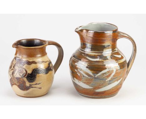 † HARRY DAVIS (1910-1986) &amp; MAY DAVIS (1914-1998) for Crowan Pottery; a stoneware jug with wax resist decoration, impress