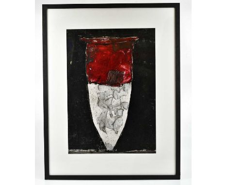 † ROBIN WELCH (1936-2019); 'Red and White Vessel', mixed media on paper, inscribed title and signature and dated 2003, 61 x 4