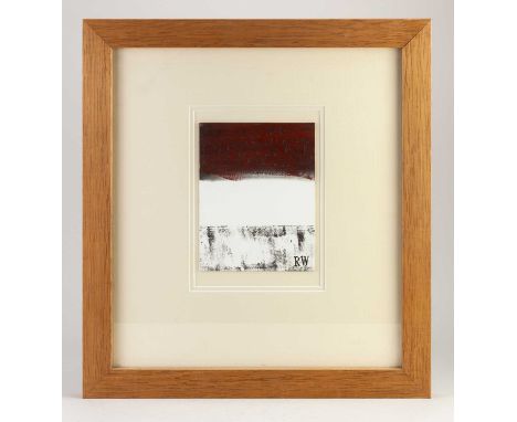 † ROBIN WELCH (1936-2019); a small painting on card, signed lower right and verso, gallery sticker, 13 x 17cm, framed and gla