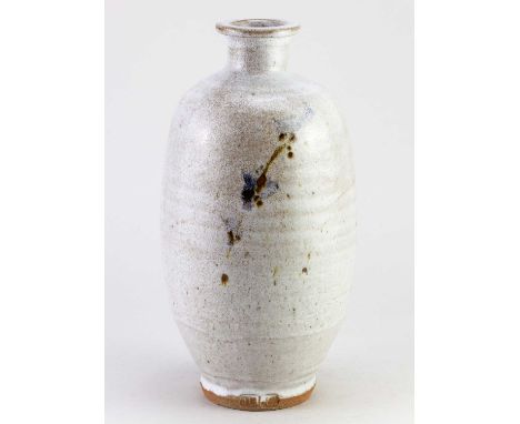 JIM MALONE (born 1946); a stoneware bottle covered in dolomite and ash glaze with iron and cobalt decoration, impressed JM an