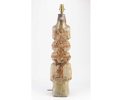 † BERNARD ROOKE (born 1938); a tall stoneware sculptural lamp base, height 57.5cm (excluding fitting).Condition Report: Appea