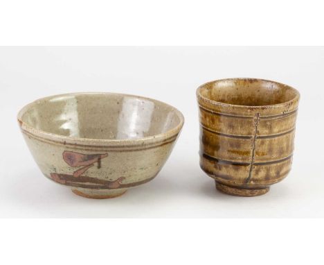 Leach Pottery; a stoneware Z bowl covered in grey/green glaze with iron decoration, impressed pottery mark, diameter 14.5cm, 