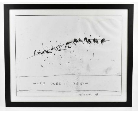 † GORDON BALDWIN (born 1932); 'When Does it Begin', charcoal on paper, signed and dated June 2018, 47.5 x 62.5cm, framed and 