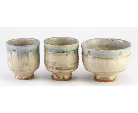 JIM MALONE (born 1946); a stoneware chawan covered in green ash glaze with cobalt rim, impressed JM and L (for Lessonhall) ma