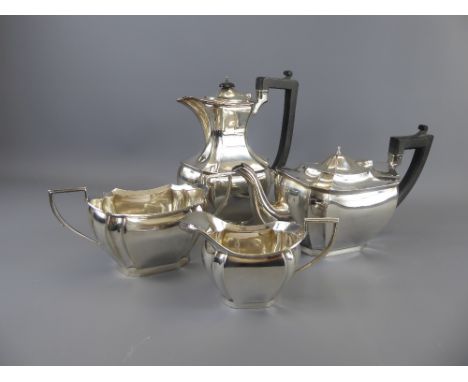 An Art Deco Silver Tea Service, comprising coffee pot, tea pot, milk jug and sugar bowl, Birmingham hallmark, mm F.H.A. &amp;