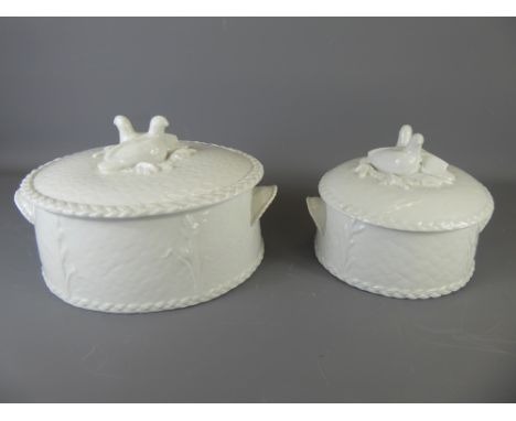 Two Royal Worcester Porcelain 'Gourmet' Tureen and Covers, one large oval and one smaller round, approx 32 and 20 cms respect