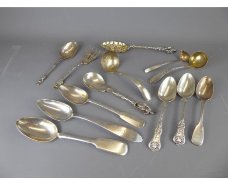 A Quantity of Georgian and Victorian Spoons, including two dessert spoons, London hallmark, dated 1847, mm Hayne & Cater, des