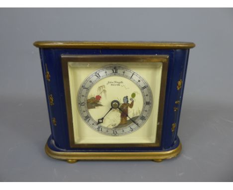 An Art-Deco Chinoisserie 'W A Elliott' Clock, the case being hand-painted in dark blue with decorative country scenes, the cl
