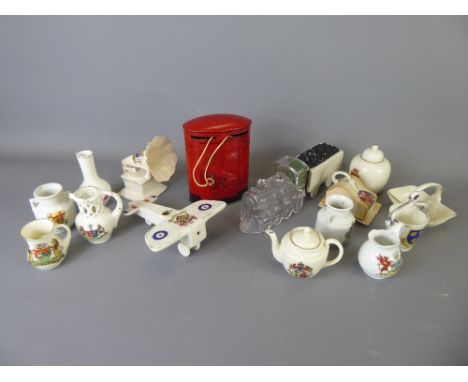 A Quantity of Crested Ware, including Willow Art WWI Bi-Plane, Carlton Coal Carriage, Podmore Grammophone amongst other, toge