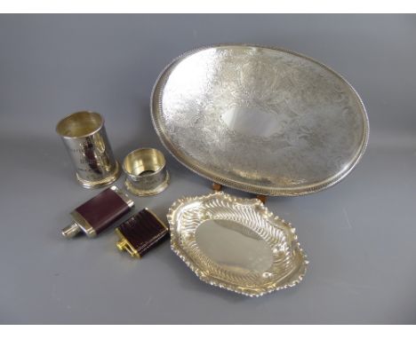 Miscellaneous Silver-Plate, including a large oval  tray, raised on button feet, approx 45 cms, a bon-bon tray with pinched e