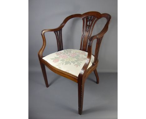 A Mahogany Bedroom Chair, with splat black and tapestry seat.