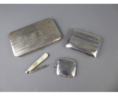 Miscellaneous Silver, including a double cigarette case, engine turned Birmingham hallmark, dated 1944, mm CSG & Co together 