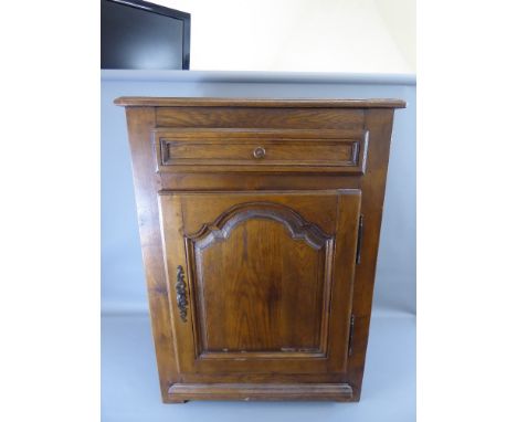 A Large Oak Cupboard with one drawer to top and one cupboard to base with internal shelf, approx 74 x 100 x 48 cms.