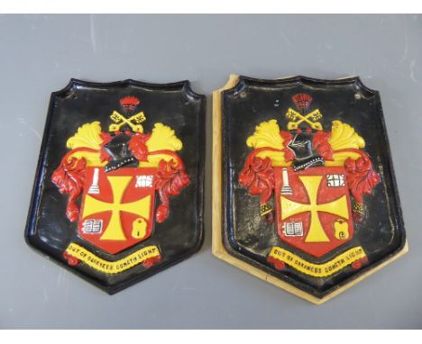 Two Cast Iron Polychrome Enamel Coat of Arms for Wolverhampton. The arms were officially granted on December 31, 1898. The ca