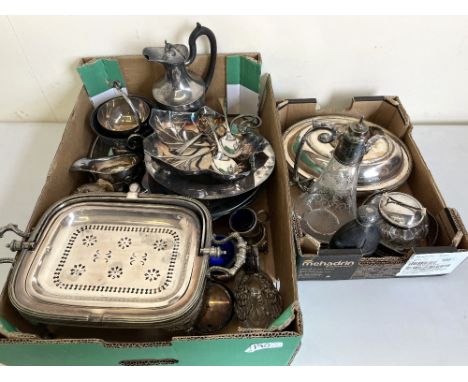 Collection of silver plated metalware incl. a claret jug (2 boxes)Shipping £68.00 plus vat (UK Only)