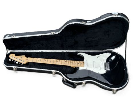 The Russell Watson Collection - Fender Stratocaster - Corona California, white scratch plate, black body, serial No. Z0128080