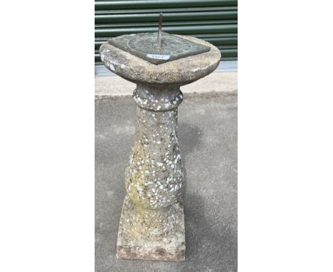 Garden sundial on weathered cast composition stone baluster base, H54cmShipping POA https://www.bradleys.ltd/quotation-reques