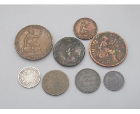 Collection of coins to inc. United Colony of Demrary and Essequibo 1835 1/2 Guilder, Roman Sestertius, 1844 Half-Farthing, et