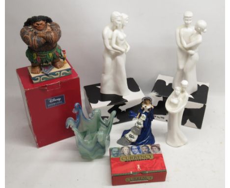 Coalport Moments 'In Love' and 'Happy Anniversary', pair of bone china figures, H32cm; Royal Doulton Images 'Two Become One',