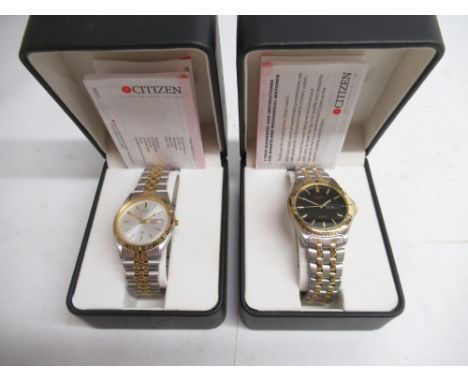 Citizen stainless steel and gold plated quartz wristwatch with day/date on bi-metallic bracelet with signed deployment clasp,