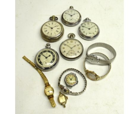Helvetia WWII British Military Issue plated keyless pocket watch, signed white Arabic dial with subsidiary seconds, snap on c