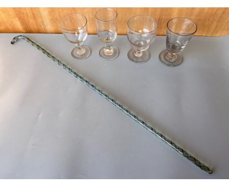 Victorian three-twist Nailsea glass walking cane, L80cm, and a collection of 19th century drinking glasses (5)Shipping £38.00