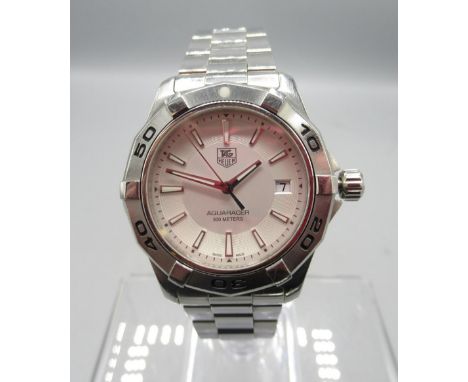 Tag Heuer Aquaracer 300m stainless steel quartz wristwatch with date on matching bracelet with deployment clasp, signed silve