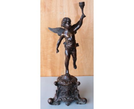 Reproduction hollow bronze winged cherub candlestick, plinth base, H53cmShipping POA https://www.bradleys.ltd/quotation-reque