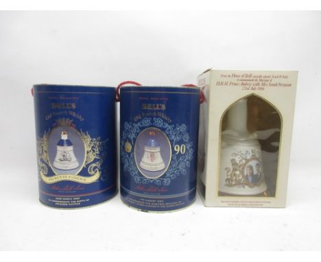 Three Bells whiskey Royal commemorative decanters to include the birth of Princess Eugenie, 90th Birthday of the Queen Mother