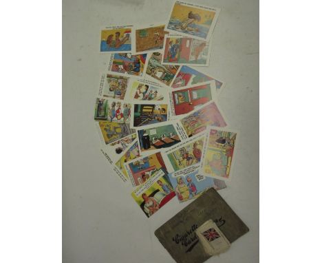 Twenty 20th century comic postcards, artists include Quip, Bob, Fitzpatrick, Dudley, etc, Cigarette card album predominantly 