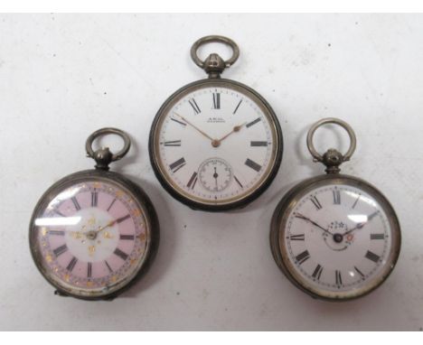 Am. Watch Co., Waltham, silver key wound fob watch, signed white enamel Roman dial with subsidiary seconds, bright cut case w