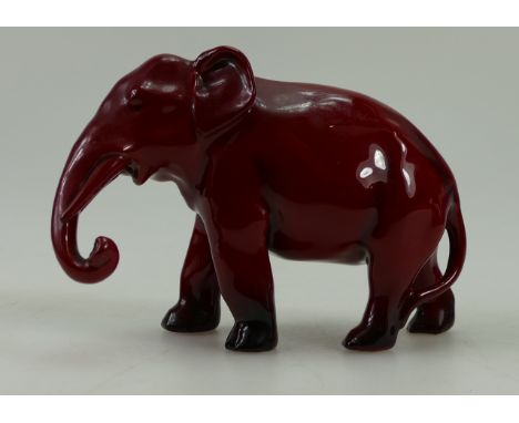 Royal Doulton Flambe model of Elephant with trunk down, height 10cm.  (black underglaze line to back).
