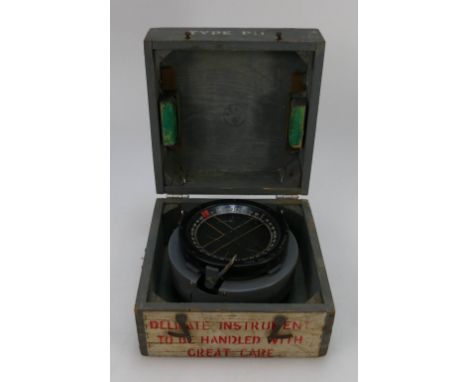 WWII RAF Air Ministry hand held AFT type P11 aeronautical compass in fitted wood box