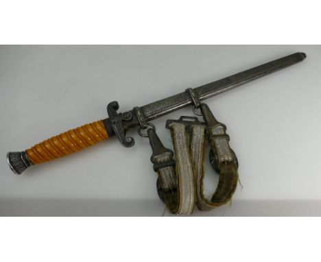 WWII German Army Officer's Dagger in scabbard with straps, the blade marked Robiklaas Solingen, overall length 40cm