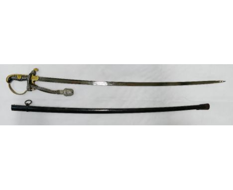 WWII German Army Logistics Officer's Dress Sword in scabbard with pommel, the blade marked Eichorn Solingem, overall length 9