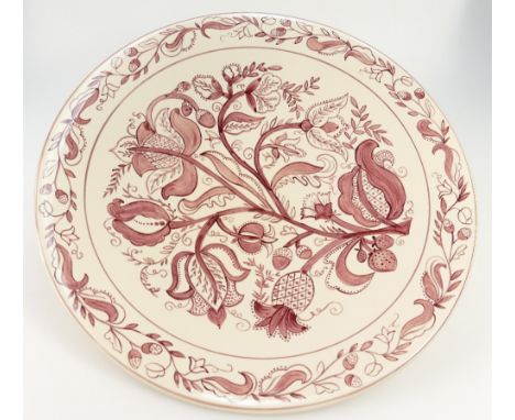 Large Poole Pottery limited edition charger signed Zdenka Ralph to rear, decorated in purple floral design, 41cm diameter.