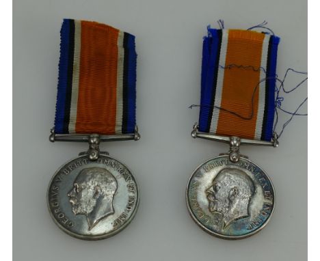  WW1 medals 1914-1918 Victory medals awarded to 18687 Pte W.Johnson S.Staffs .R and 18171 Pte A.Morgan.N.Staff.R (2)