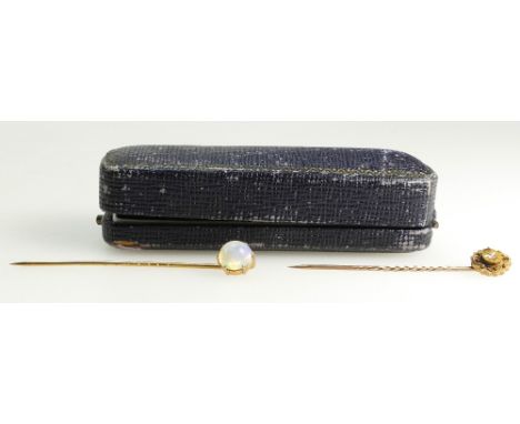 Gold & diamond set stick pin in original case and another similar (2)