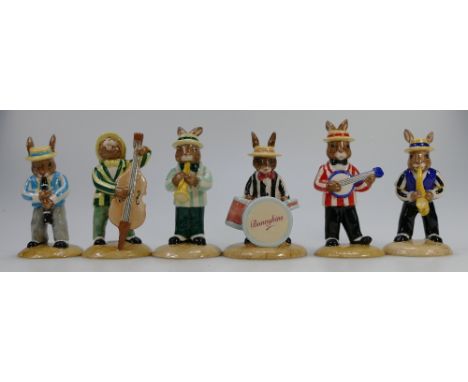 A collection of Royal Doulton Bunnykins figures from the Jazz Band Collection to include Trumpet Player DB210, Banjo Player D