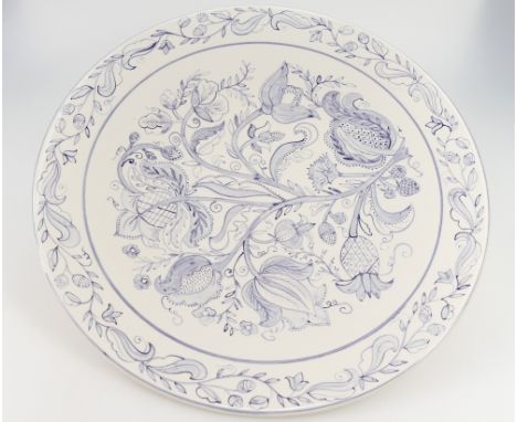 Large Poole Pottery limited edition charger signed Zdenka Ralph to rear, decorated in blue floral design, 41cm diameter.